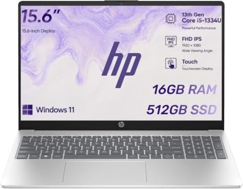 HP 2026 Edition Business Laptop, 15.6″ FHD IPS Touchscreen Display, 13th Gen Intel Core i5-1334U Processor (10-Core, Up to 4.6GHz), 16GB RAM, 512GB PCIe SSD, Wi-Fi 6, Numeric Keypad, Windows 11