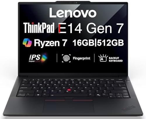 Lenovo 2026 ThinkPad E14 Gen 7 AI Business Laptop 14″ FHD+ Display | AMD Ryzen 7 250 (Beat Ryzen 5 7535U), 16GB DDR5, 512GB SSD, Copilot, Backlit, FP, 5M RGB Webcam, Thunderbolt 4, Win11Pro